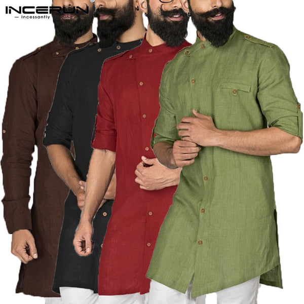 Chic 2019 Kurta Suits Indian Men Clothes Dress Shirt Long Sleeve Button Down Loose Arab Islamic Clothing Chemise Kurtas Pathani