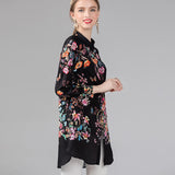by Megyn 2019 Floral Print Blouse Summer Women's Long sleeve Bow Collar Casual Shirt High Quality Chiffon Tops female 3XL X-Long