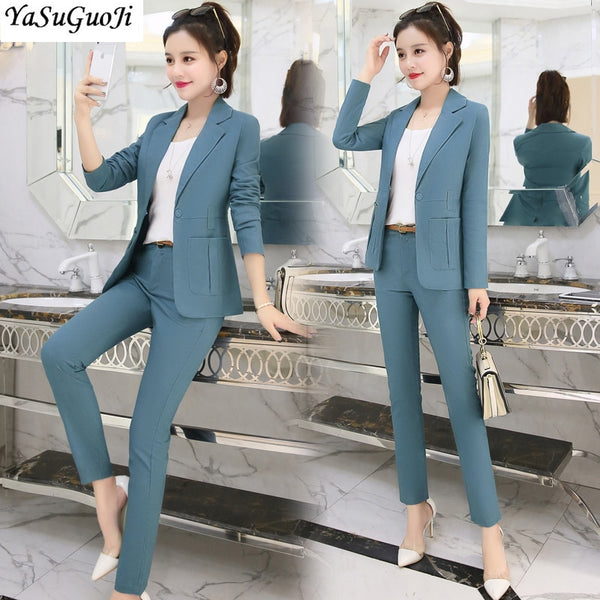 New 2019 office lady style fashion solid color patchwork slim fit suit women women's clothing womens suits with belt TXF11