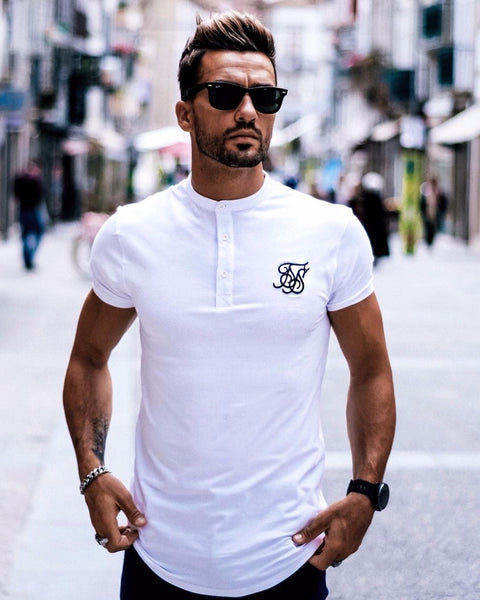 New Men Brand Fashion Summer Kanye West Sik Silk Men Casual Hip Hop Irregular cut Button Short Sleeved T-shirt Black White