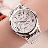 New Brand 3 Eyes Silver Geneva Casual Quartz Watch Women Stainless Steel Dress Watches