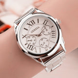 New Brand 3 Eyes Silver Geneva Casual Quartz Watch Women Stainless Steel Dress Watches