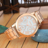 New Brand 3 Eyes Silver Geneva Casual Quartz Watch Women Stainless Steel Dress Watches