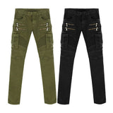 Green Black Denim Biker Jeans Mens Skinny 2019  Slim Elastic Jeans Hip Hop Washed Skateboard Trouers Streetwear
