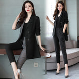YASUGUOJI new 2019 fashion woman suits lady suit office irregularity patchwork two pieces pant suits for women korean suits set
