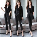 YASUGUOJI new 2019 fashion woman suits lady suit office irregularity patchwork two pieces pant suits for women korean suits set